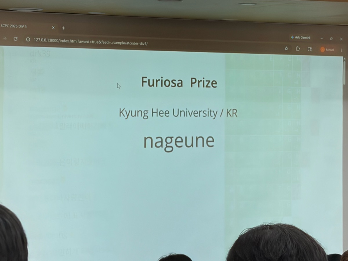 Furiosa Prize 수상자로 호명된 순간의 스크린